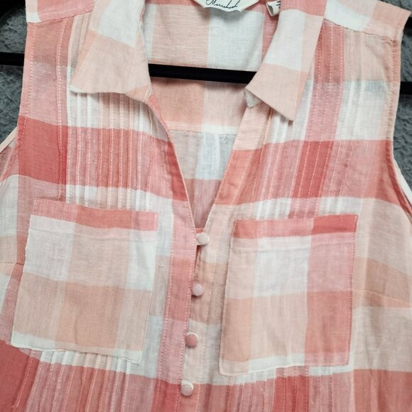 Cafe Marrakesh Top Womens Medium Pink Plaid Sleeveless Button Up Tank - Picture 4 of 8